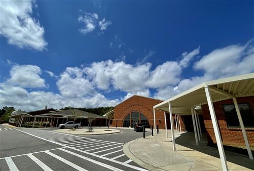 school entrance on sunny day